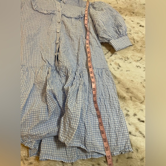 Sandy Liang Blue and white seersucker Gingham Button-Down 3/4 sleeve Dress XS - Picture 10 of 11
